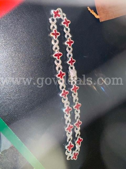 NEW 18″ RED CZ FLOWER & INFINITY-LINK STEEL NECKLACE