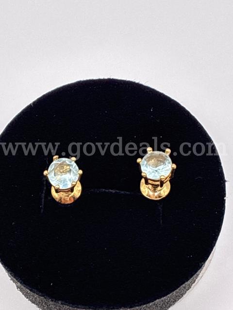 Small Aquamarine CZ Birthstone Stud Earrings . 24K Real Gold Filled