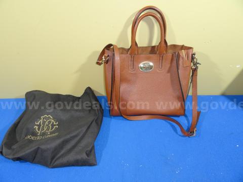 Unused Authentic Roberto Cavalli Brown Pebbled Leather Tote Bag w/ Tags