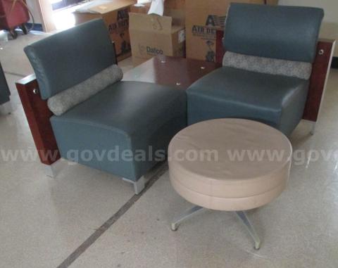 4 individual pieces - Lobby / Reception Lounge Grouping, consisting of 2 armless club chairs with an integrated table
