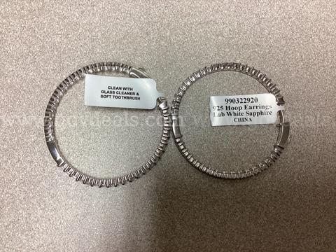 925 Sterling Silver Hoop Earrings / Lab White Sapphire