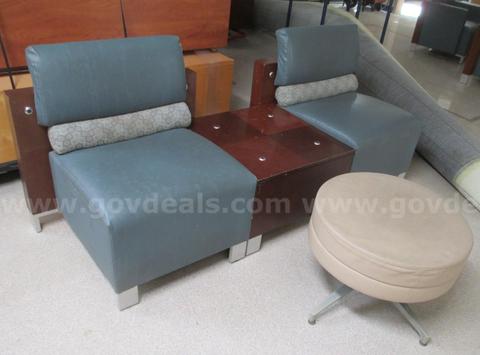 4 individual pieces - Lobby / Reception Lounge Grouping, consisting of 2 armless club chairs with an integrated table