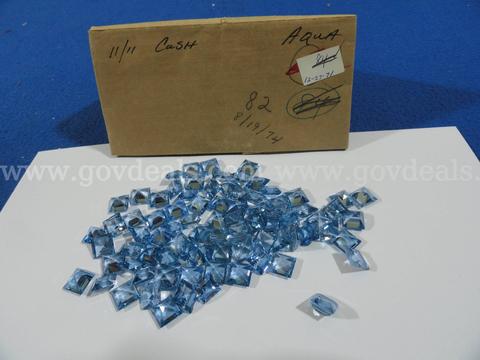 Lot of 84 Vintage 11x11mm Cushion Aqua Stones (1974 Stock)