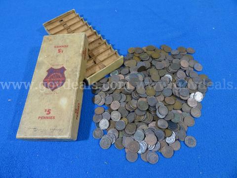 Lot of 500 Indian Head Cents (Various Years & Conditions) in Rare 1917 Lonson Box