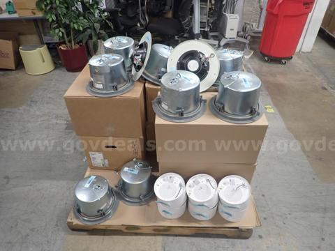 Pallet of Ceiling Speakers with accessories