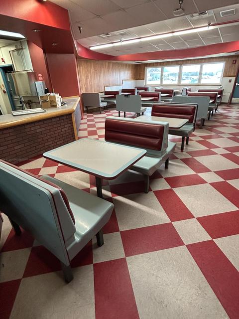 Commercial Diner Booth Seating Set with Laminate Pedestal Tables