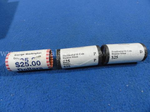 3 Rolls Presidential $1 Coins β Washington + Wilson P & D ($75 Face)