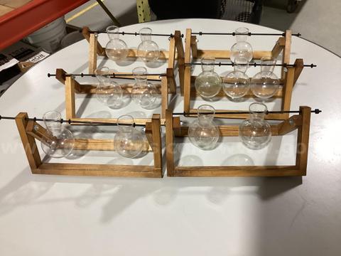 Set of 5 Rustic Wooden Tabletop Terrariums with Glass Globes