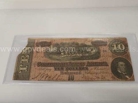 Rare 1860's $10 Confederate Civil War Bill Great Collectors Item