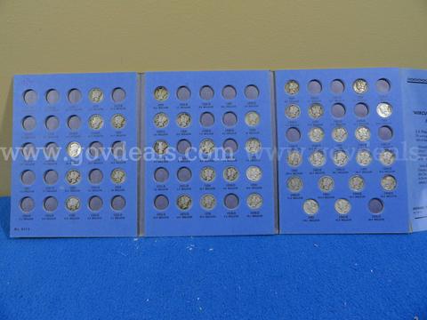 Lot of 39 Silver Mercury Dime Collection 1916-1945 in Original Whitman Album