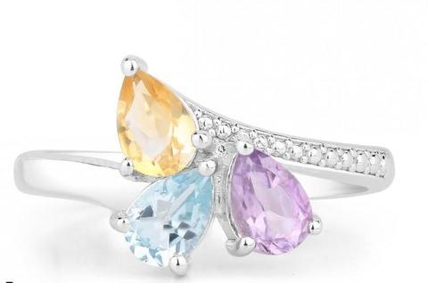 Amethyst Topaz and Citrine Ring