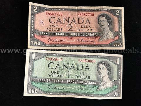 TWO FOREIN CURRENCY & FORTY FOREIGN COINS