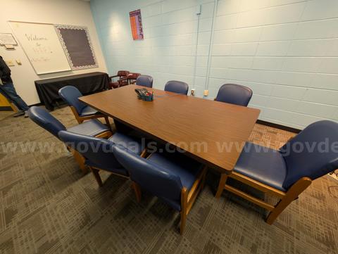 Lot - Large Wooden Conference Table, and 8 Upholstered Chairs
