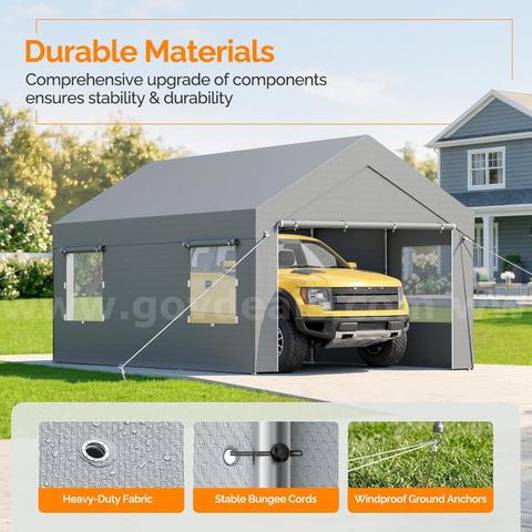 10x20 ft Portable Garage, Car Port with 200 g PE Tarp Cover, with Front & Rear Roll-Up Doors FREE SHIPPING