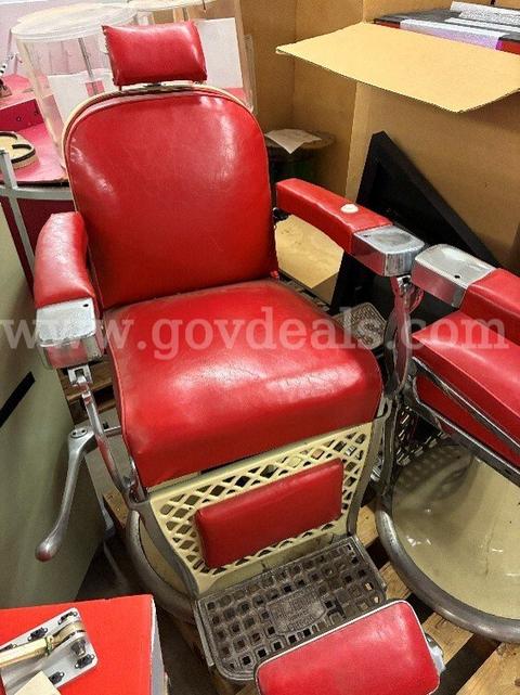 Lot of 2 Vintage Emil J. Paidar Barber Chairs – Red & Cream