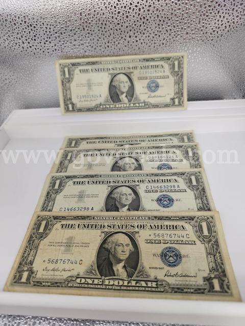 5 $1 US Blue Seal Silver Certificates, Great Investment