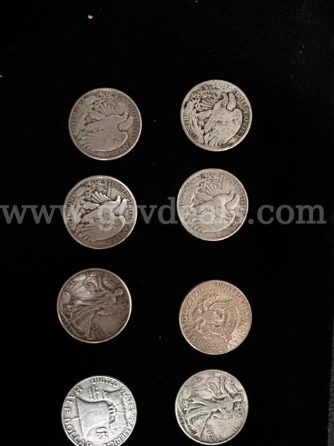 THREE US MORGAN DOLLAR COINS & EIGHT US HALF DOLLARS (6) WALKING LIBERTY, (1) FRANKLIN, (1) 1964 KENNEDY