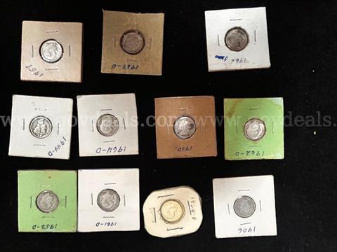 FIFTY-TWO MERCURY DIMES & ELEVEN US DIMES (1) 1906 BARBER, (1) MERCURY, (9) PRE 1965 ROOSEVELTS