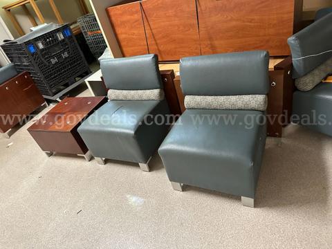 3 individual pieces - Lobby / Reception Lounge Grouping, consisting of 2 armless club chairs with an integrated table