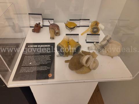 Collection of Seven Early Artificial Heart and Valve Prototypes – University of Utah Medical History Display Descriptio