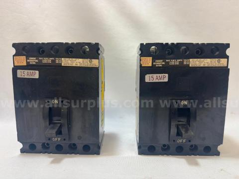 (LOT OF 2) SQUARE D FAL-34015 CIRCUIT BREAKER 15A TYPE FAL 3-POLE 480VAC