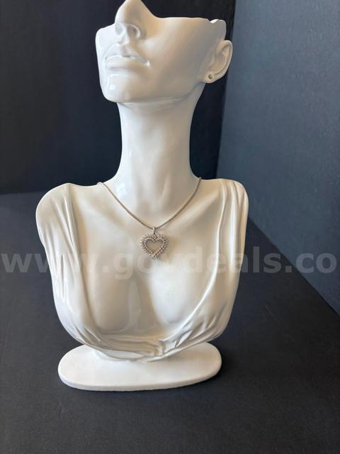 Lovely 20" Chain with large (2x2cm) Pendant Heart w/stones both stamped 925 Sterling Silver. -- Reser