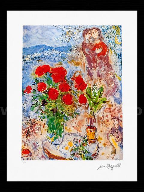 Marc Chagall Red Bouquet With Lovers Limited Edition of only 500 with Certificate of Authenticity!