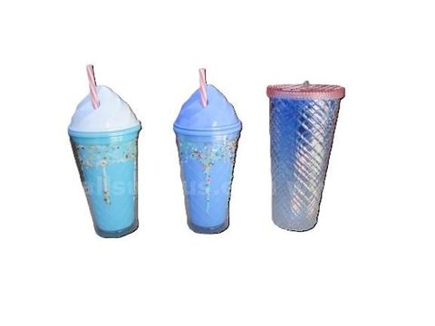 Lot of 12 24fl Ombre Faceted Tumbler, Ice Cream-Shaped Cups Sprinkles with Straws 14fl