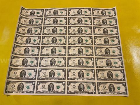 2013 $2 BILL GENUINE UNCUT 32 NOTE SHEET FORT WORTH TEXAS UNCIRCULATED FREE SHIPPING (USA ONLY)