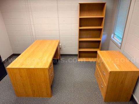 3 pc Office Furniture Desk, Filing Cabinet and 5 Shelf Display
