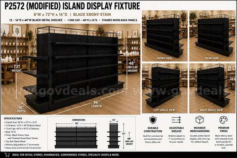 Commercial Retail Island Display Fixture | 8' Merchandising Gondola | Ebony Finish | 12 Adjustable Shelves | Store Fixtu