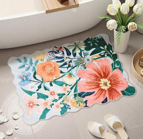 Brand New - 2'x3' Boho Bathroom Rug Non Slip Washable, Blue Floral Small Area Rug, Light Blue - Shipping Available