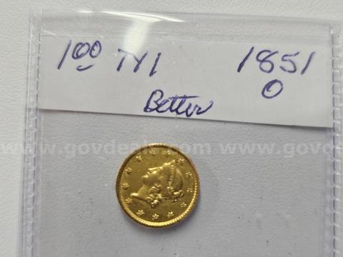 1851 US One Dollar Gold Coin Type 1 Very Nice Condition