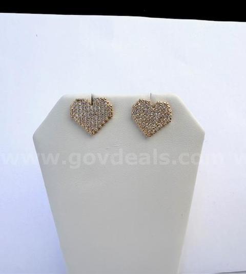 Dazzling, 24k Gold, CZ Heart Earrings