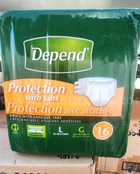10 cases of (3) 16 Count Depend Protection with Tabs – Adult Incontinence Underwear Large Diapers
