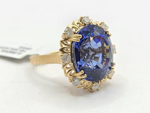 Lab Grown 16.30ctw Sapphire Oval Natural Diamond Ring Size 7.25