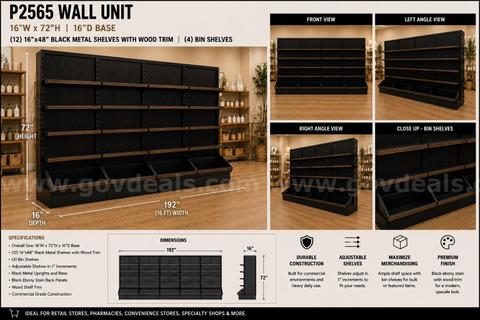 16' Commercial Wall Display System | P2565 Modified | Store Fixture Liquidation | Commercial Retail Equipment