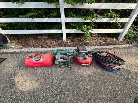 Air Compressors, Portable Air Tank, and Air Hose Assemblies – Lot of 4
