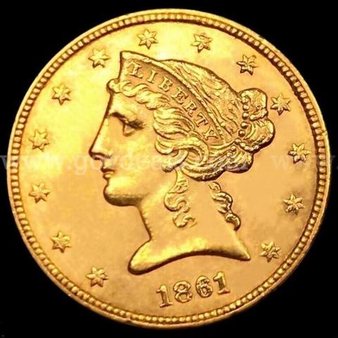 Beautiful 1861 $5 Gold Half Eagle