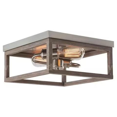 Brand New - 2-Light Brushed Nickel Flush Mount with Weathered Wood Accents - Shipping Available