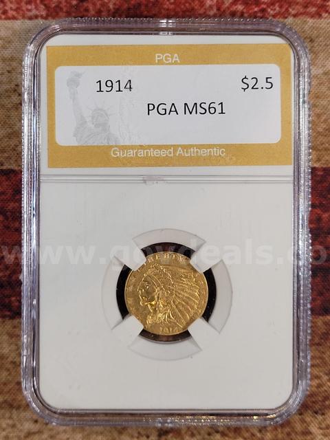 Beautiful 1914 $2.50 Gold Quarter Eagle PGA MS61