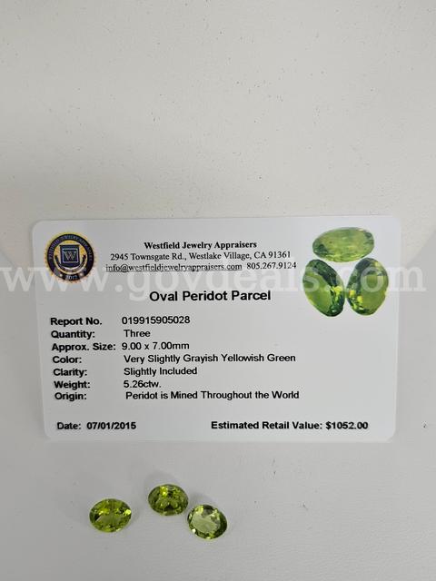 3 Oval Peridot Parcel 5.12ctw   App $1024