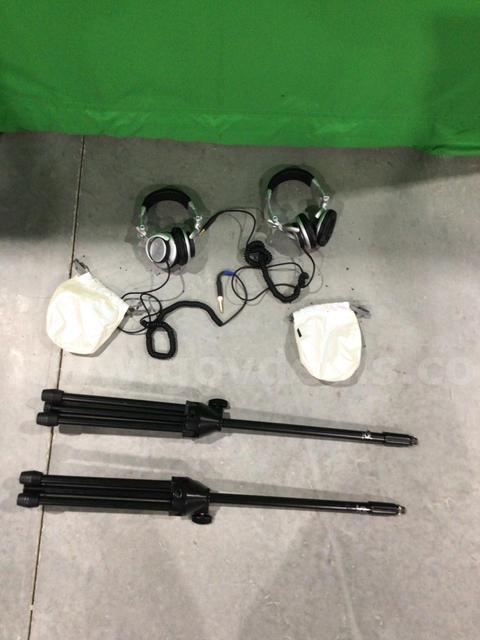 Lot of (2) Microphone Stands and (2) Sony Head Phones with Viking Case