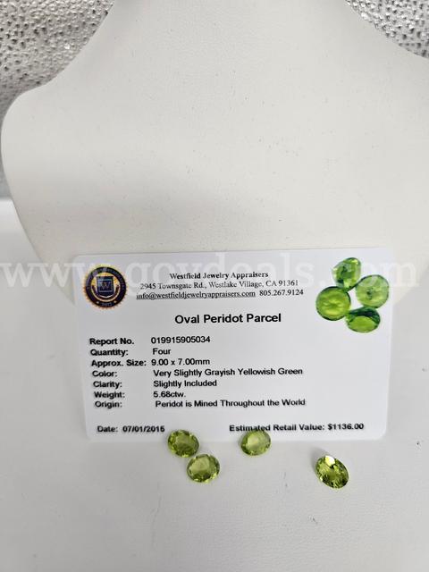 4 Piece Oval Peridot Parcel  5.68ctw    APP $1136