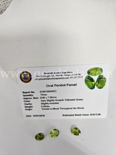 3 Piece Oval Peridot Parcel   5.05ctw   App $1012