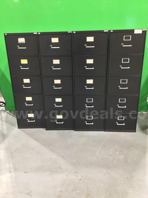Lot of (4) Five-Drawer Vertical File Cabinets