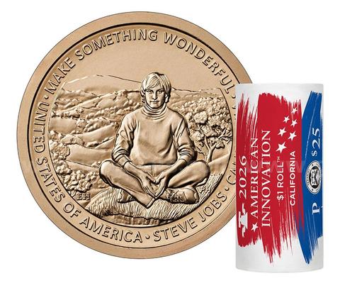 NEW SEALED 2026 P AMERICAN INNOVATION CALIFORNIA (STEVE JOBS) $25 DOLLAR ROLL FREE SHIPPING (USA ONLY)