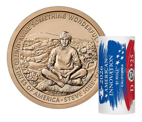NEW SEALED 2026 D AMERICAN INNOVATION CALIFORNIA (STEVE JOBS) $25 DOLLAR ROLL FREE SHIPPING (USA ONLY)