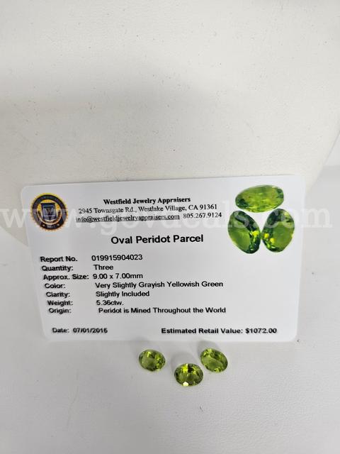 3 Piece Oval Peridot Parcel   5.36ctw   App $1072