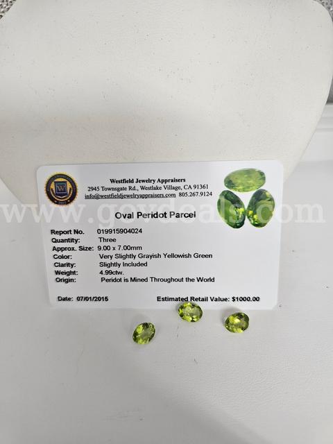 3 Piece Oval Peridot Parcel   4.99ctw   App $1000